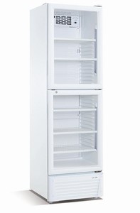 Bild von Kühlschrank weiß mit geteilter Glastür
