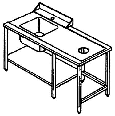 Bild von Zulauftisch rechts, Becken links mit Abfalloch für Modell 2315001+2315002
